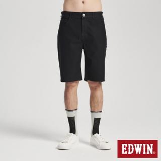 【EDWIN】男裝 加大碼 冰河玉斜紋 迦績JERSEYS 寬丹寧短褲(黑色)