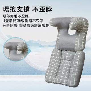 【蘇虞姬】多功能護腰靠墊 辦公室午睡枕 午休仰睡枕 車用座椅U型枕 座椅靠背墊(U型承託 環抱支撐 高彈綁帶)