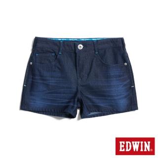 【EDWIN】女裝 迦績JERSEYS 超特彈力丹寧短褲(原藍磨)