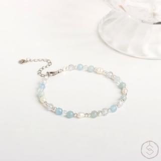 【SPANCONNY 飾品控】曙光 l 海藍寶 珍珠 白水晶 S925純銀 l 天然水晶手鍊(自信+表達)