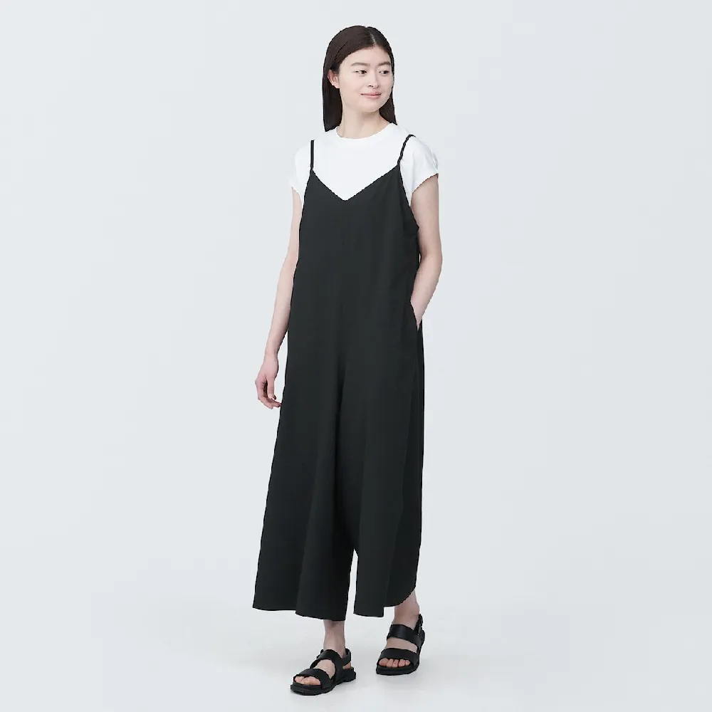 【MUJI 無印良品】女透氣彈性泡泡紗連身褲裙(共2色)