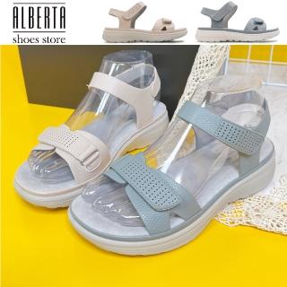 【Alberta】跟高4.5cm 魔鬼氈 PU皮革 厚底舒適涼鞋 涼拖鞋 2色