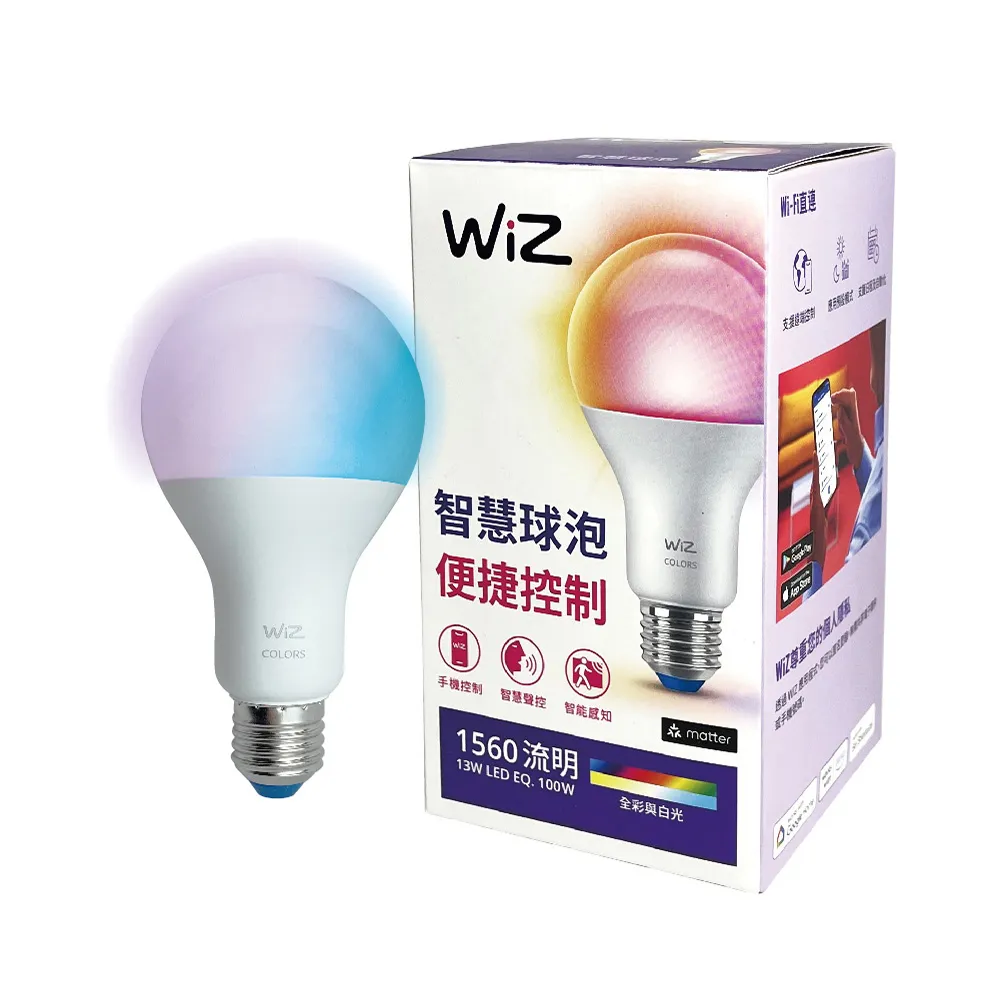 【Philips 飛利浦】4入組 LED WiZ 13W 110V APP手機控制 調光調色 智慧照明 球泡燈 全彩燈泡