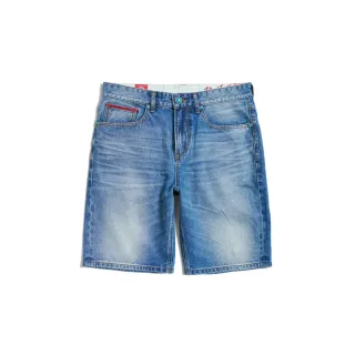 【EDWIN】男裝 BLUE TRIP系列 紅袋花丹寧短褲(漂淺藍)