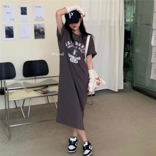 【ONEY 歐妮】★懶人半袖棉垂感過膝連衣裙(女上衣/短袖/休閒)