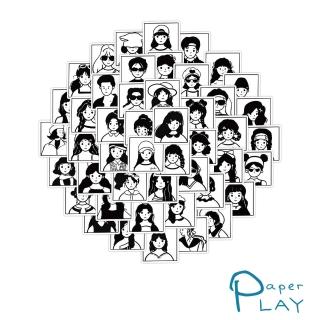 【Paper Play】創意多用途防水貼紙-INS趣味黑白人物貼畫 60枚入(防水貼紙 行李箱貼紙 手機貼紙 水壺貼紙)