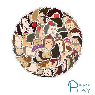 【Paper Play】創意多用途防水貼紙-可愛卡通小刺蝟 60枚入(防水貼紙 行李箱貼紙 手機貼紙 水壺貼紙)