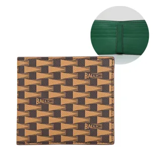 【BALLY】BALLY三角旗印花TPU搭配水波紋8卡對折短夾(沙漠棕x綠)