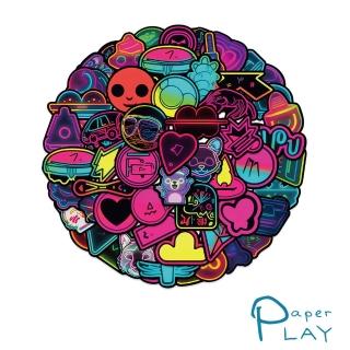 【Paper Play】創意多用途防水貼紙-INS風趣味霓虹燈小物 60枚入(防水貼紙 行李箱貼紙 手機貼紙 水壺貼紙)