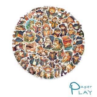 【Paper Play】創意多用途防水貼紙-可愛卡通偵探小橘貓 50枚入(防水貼紙 行李箱貼紙 手機貼紙 水壺貼紙)