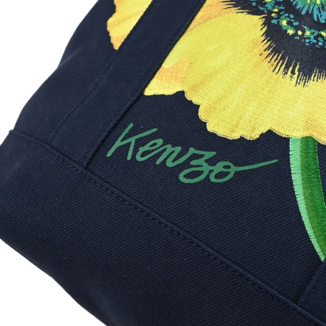 【KENZO】限定罌粟花圖案帆布手提斜背直式托特包兩用包(深藍)