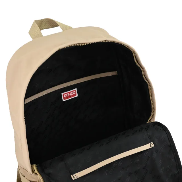 【KENZO】簡約徽章LOGO織帶飾邊商務包旅用包後背包(卡其 大款)