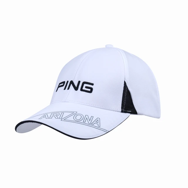 PING 男款LOGO圖騰高爾夫球帽-附眼鏡插孔-白(GOLF/高爾夫配件/PQ24107-87)