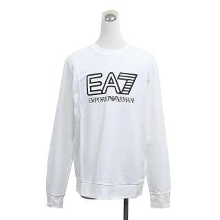 【EMPORIO ARMANI】EMPORIO ARMANI EA7黑邊印花LOGO棉質圓領運動長袖T恤(男款/白)