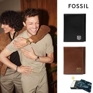【FOSSIL 官方旗艦館】Hayes 真皮直式短夾(禮盒組附鐵盒-兩色可選)