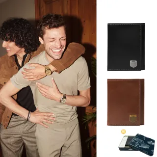 【FOSSIL】Hayes 真皮直式短夾 (禮盒組附鐵盒-兩色可選)