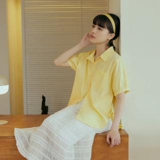 【OB 嚴選】純棉側開衩綁帶泡泡袖襯衫上衣 《AB19358》