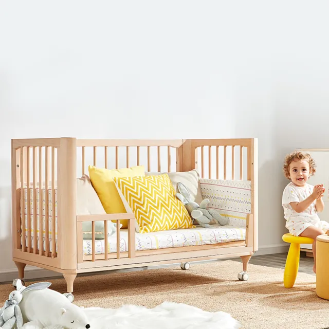 【i-smart】無印風嬰兒床安撫搖椅兩件組(櫸木床+斜躺搖椅)