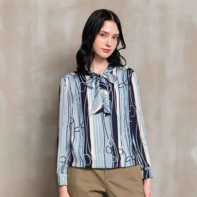 【perng yuh 芃諭名品】微風舒心 條紋印花 雪紡上衣(2024 SS Collection｜3A春夏系列)