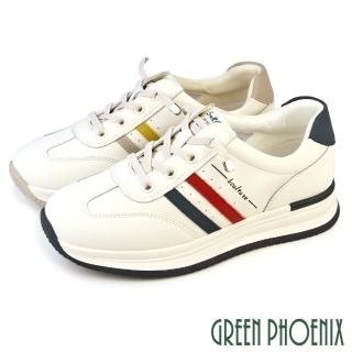 【GREEN PHOENIX 波兒德】女鞋 運動鞋 小白鞋 休閒鞋 懶人鞋 真皮 免綁帶(白藍、白灰)