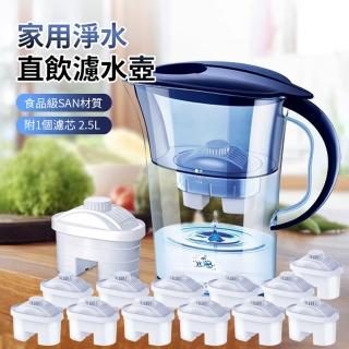 【ANTIAN 濾芯13入】家用自來水直飲濾水壺 廚房除菌去垢淨水壺 過濾淨水器 2.5L