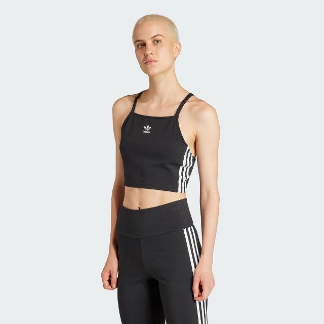 【adidas 愛迪達】背心 女款 運動背心 慢跑 三葉草 亞規 3 S CROP TOP 黑 IU2405