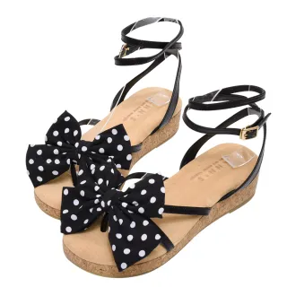 【Ann’S】水洗牛皮-3cm小心機厚底！「可拆大蝴蝶結細帶繞踝」圓頭涼鞋-版型偏小(黑)