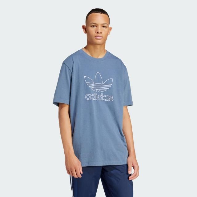 【adidas 愛迪達】上衣 男款 短袖上衣 運動 三葉草 OUTL TREF TEE 藍 IR8002