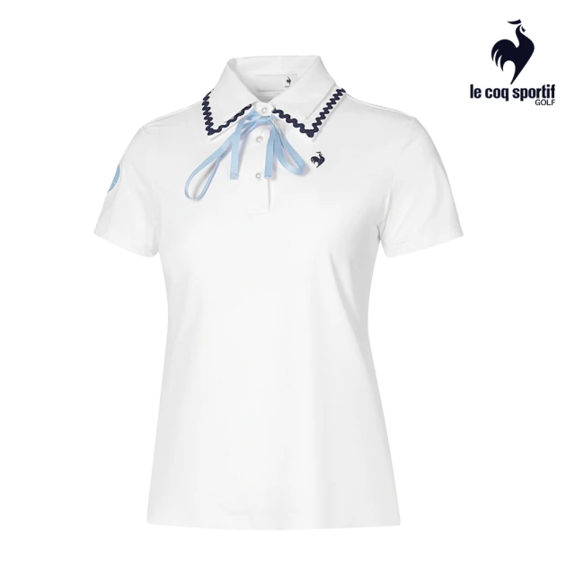 LE COQ SPORTIF 公雞 高爾夫系列 女款白色公主風滾邊綁帶涼感防曬短袖衫 QLT2T207