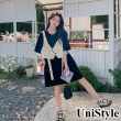 【UniStyle】假兩件短袖洋裝 韓系波點背心撞色T恤裙 女 ZM297-659(黑)