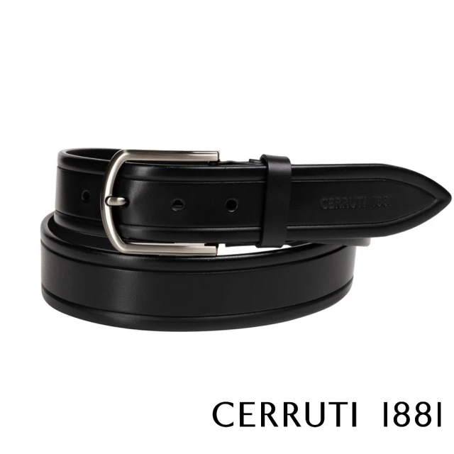 【Cerruti 1881】限量3折 義大利頂級小牛皮皮帶 全新專櫃展示品 CECU06072M(黑色 附送禮提袋)
