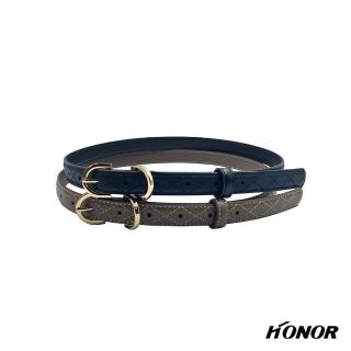 【HONOR 山形屋】菱格紋圓弧金屬細皮帶-咖啡/黑