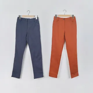 【CUMAR】口袋裝飾設計彈力長褲(藍 桔)