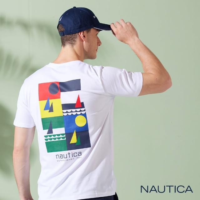 【NAUTICA】男裝 俏皮幾何圖騰LOGO短袖T恤(白色)