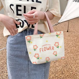 【JC Collection】便捷簡單輕量實用印花朵圖便當手提帆布包(花朵)