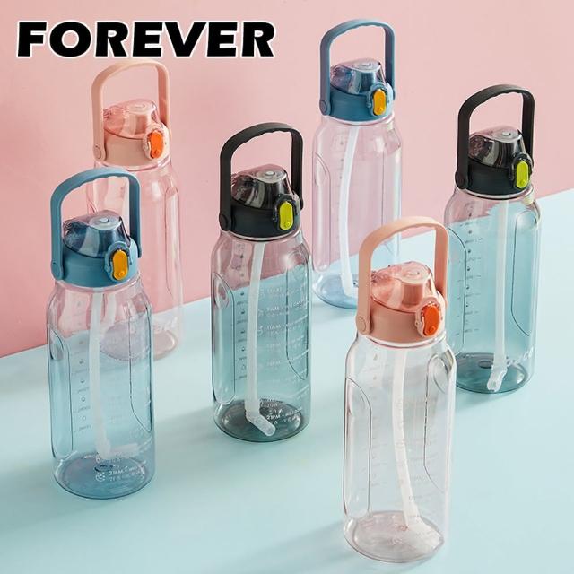 【日本FOREVER】大容量健身運動水壺/喝水提示/彈蓋吸管1500ML(買一送一)