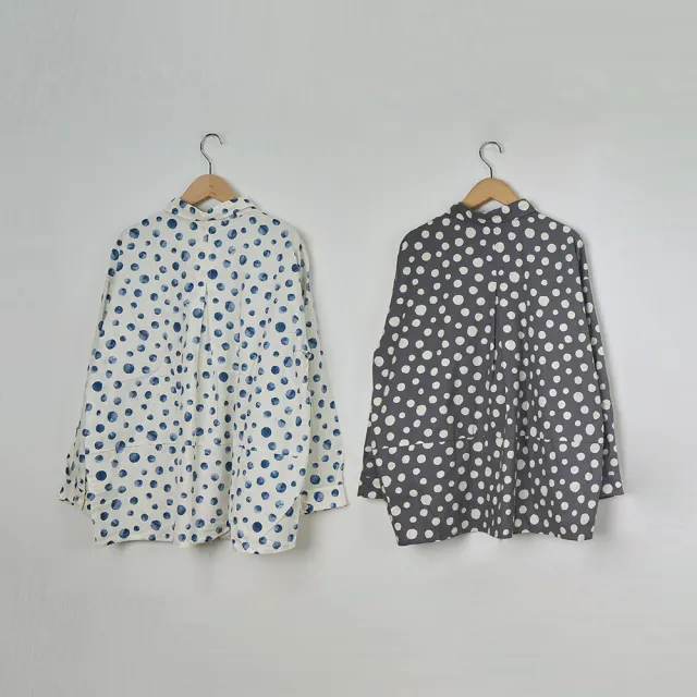 【MOSS CLUB】日本素材波點印花長袖襯衫(白 灰)