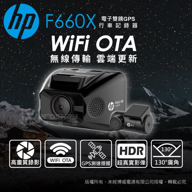 【HP 惠普】F660X WiFi 前後雙鏡 汽車行車記錄器(贈32G記憶卡)