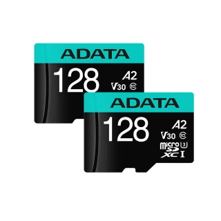 二入組【ADATA 威剛】Premier Pro microSDXC UHS-I U3 A2 V30 128G記憶卡-附轉卡