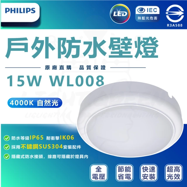 Philips 飛利浦 單入 WL008 15W LED戶外防水吸頂燈(4000K 自然光 防水係數IP65)