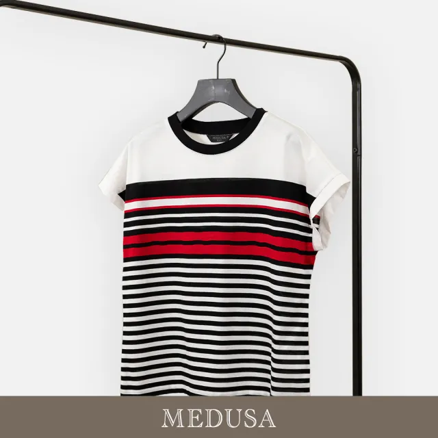 【MEDUSA 曼度莎】現貨-紅黑條紋純棉T恤（M-XL）｜女休閒上衣 短袖上衣(301-54301)