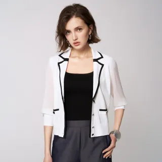 【MOMA】七分雪紡袖西裝領針織外套(兩色)