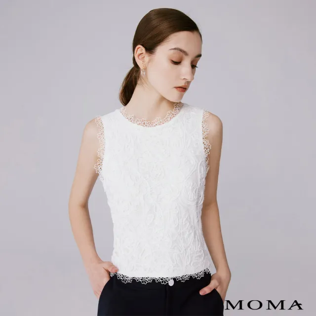 【MOMA】花朵蕾絲無袖背心(白色)