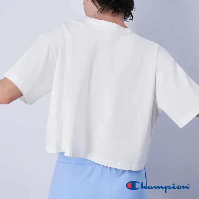 【Champion】官方直營-拚色字樣短版上衣-女(白色)