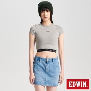 【EDWIN】女裝 合身短版短袖T恤(麻灰色)