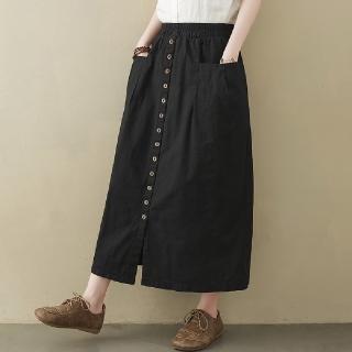 【LANNI 藍尼】★工裝設計舒適前開岔長裙(女裝/洋裝/套裝/長版上衣/連身裙)