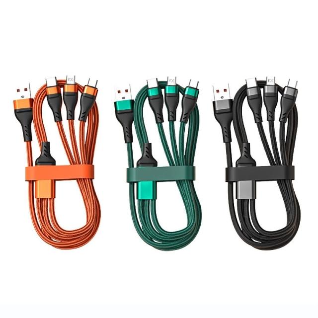 【SPOT ON】100W/5A三合一快速充電線 1.2米usb一拖三尼龍充電線(Lightning/iPhone/Type-C/安卓Micro USB)