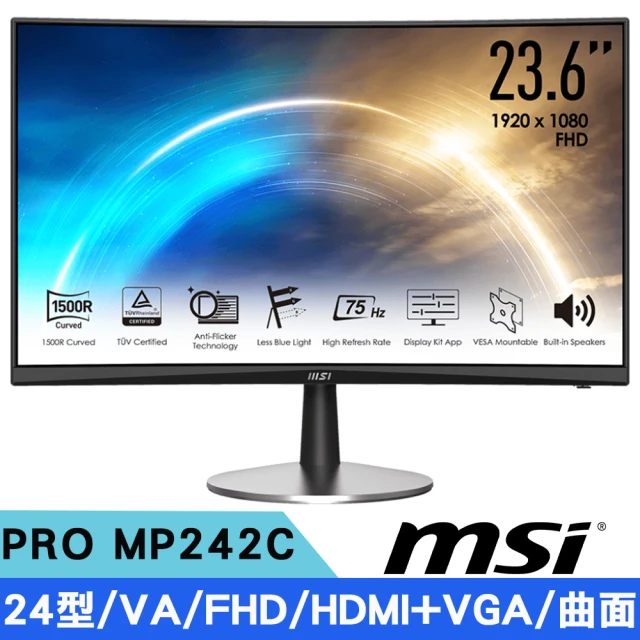 MSI 微星 PRO MP242C 23.6吋 FHD曲面螢幕(VA/1500R/HDMI+VGA/內建喇叭)