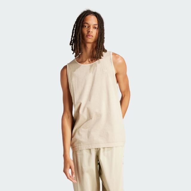 【adidas 愛迪達】背心 男款 運動背心 慢跑 三葉草 ESS+ DYE TANK 米白 IS1698