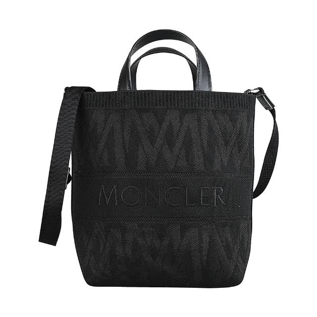 【MONCLER】MONCLER刺繡LOGO緹花針織布手提斜背包(迷你/黑)